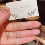 Women's Long Metal Chain Tassel Dangle Drop Earrings Gold Photo 1