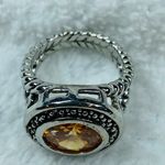 Silver Color Fashion Size 5 Ring Textured Band Shade of Yellowish Brown Center Photo 10