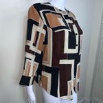 Kathy Che Vintage Polyester Earthtone Geometric Print Blouse Size 12 Photo 3