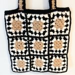 Vintage Crochet Handmade Shoulder Bag Black Tan White Photo 1