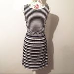 Merona Black White Stripe Casual Dress Drawstring Belted Photo 2