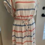 Old Navy White Blue and Orange Striped Linen Blend Scoop Neck Dress Size Medium Photo 5