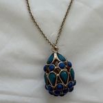 Vintage Egg Shaped (Inspired) Pendant with Lapis Lazuli Stones and 24" Chain NWT Blue Photo 2