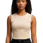 ZARA Beige Sleeveless Crew Neck Zip Corset Bustier Cami Camisole Tank Crop Top M Photo 0