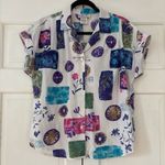 Vintage Act III Made in USA Button Up Cuffed Floral Seashell Shirt Size XL 16 White Photo 0
