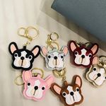 French Bulldog Puppy Face Keychain Tan Dog Bag Charm Gold Key Ring NWT Cute Photo 3