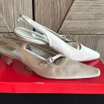 Talbots  Women's Champagne Satin Slingback Heels Size 8AA Photo 0