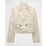 American Eagle  Cropped Blazer Size M Ivory Double Breasted Office Chic Photo 9