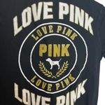 PINK - Victoria's Secret Victoria's Secret Pink Women's XS T-Shirt Black Neck Lacing Dog Logo Love Pink‎ Photo 3