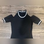 Poof Couture Elegant Black Midi Dress with White Trim Size M Photo 1