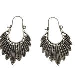 Silver Tone Feather Hoop Earrings Dangle Wire 2" Long Boho Hippie Southwestern Photo 0
