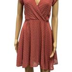 Altar'd State  Rose Swiss Dot Ruffled Wrap Look V Neck Short Sleeve Dress Small Photo 0