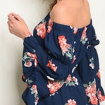 Navy Off Shoulder Floral Dress NWT Ruffle Sleeve Boho Summer Mini Blue Photo 0