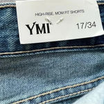 Ymi  Mom Fit High Rise Button Fly Distressed Frayed Light Denim Shorts 17… Photo 9