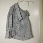 ZARA  one shoulder asymmetrical black striped top size US XS Photo 2