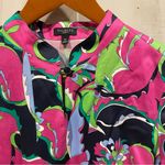 Talbots Cute pinky avocado abstract floral flowy mandarin collar top  boho coast Photo 8