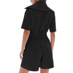 OSTAUG Women's Short Sleeve Athletic Romper Zip Jumpsuit with Pockets Black Photo 3