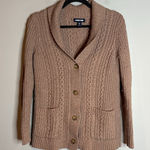 Lands' End  tan speckled cable knit fisherman cardigan sweater Photo 0
