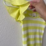 Anthropologie NWT T.La Top Stripe Yellow Flutter Sleeve Knit Ribbed Blouse XXS Photo 4