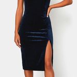 Lulus Blue Crushed Velvet Midi Dress Glam Coquette Wedding Guest Holiday XS Photo 0