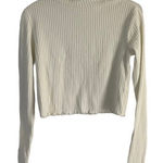 BP . Size Medium White Lettuce Edge Rib‎ Knit Cropped Soft Henley Sweater Photo 0