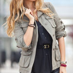 BCBGMAXAZRIA Bronnen Safari Utility Open Back Jacket in Dusty Olive Extra Small Photo 0