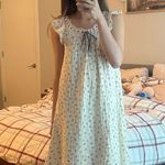 Cotton gauze blueberry flutter sleeve lace trim vintage inspired night gown Photo 0