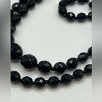 VINTAGE Faceted Jet Black Glass Beads Double Strand Western Germany Signed‎ Photo 4