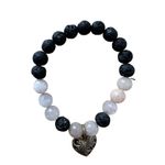 Pair of Black and White Stone and Heart Pendant Stretch Bracelets Photo 2
