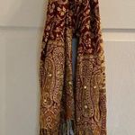 Red Gold Floral Indian Pashmina Shawl Wrap Scarf Fringe Tassel Womens One Size Photo 1