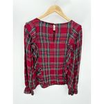 Sanctuary  Women Red Plaid Ruffle Long Sleeve Top Size XS Holiday Festive Photo 1