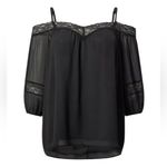 Torrid  Chiffon Lace Trim 3/4 Sleeve Cold Shoulder Blouse Womens Size 1X Black Photo 4