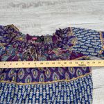 Say What? VTG Say What? Boho Sheer Peasant Blouse Purple Paisley Print Ruffle Neck Size L Photo 4