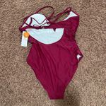 Charmo Womens One Piece Swimsuit Cross Open Back UPF 50 Swimwear XL Maroon NWT Red Photo 4