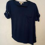 Michael Kors  Navy Blue Short Sleeve T Shirt Asymmetrical Pocket Roll Tab Small S Photo 1