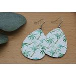 Handmade Lightweight Genuine Leather Palm Tree Teardrop Beach Earrings Photo 1