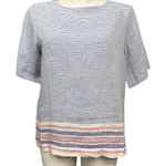 L.L.Bean  Linen Stripe Button Back Top Blue Red White Women’s Large Photo 0