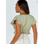 Princess Polly  jamison reid crop top khaki green tie front plunge neck ruffle 8 Photo 2