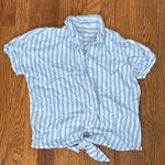 BeachLunchLounge Front Tie Stripe Short Sleeve Button-Up Shirt gingham blue XS Photo 0