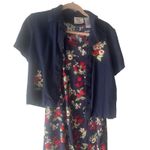 Ease Sport Vintage 90s Women's Size 8 Blue Floral Linen Blend Dress & Cardigan Red Photo 1