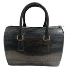 Black Gold Glitter Jelly Candy Handbag Purse Satchel Bling Glossy Rubber Shimmer Photo 0