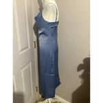 We Wore What  Cowl MIDI Sleeveless Satin Charmeuse Slate Blue Dress 0 Photo 4