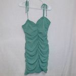 Blush Boutique Green Tie Shoulder Sleeves Ruched Bodycon Mini Dress Photo 3