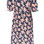 The Nines By Hatch Maternity Midi Dress Navy Pink Floral Smocked Womens Small Blue Photo 1