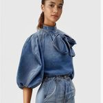 STYLEWE Light Blue Bow Design Denim Pullover Top NWT size S Photo 2