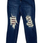 Judy Blue  Boyfriend Jeans Distressed Plaid Patch Dark Wash Stretch Denim 7 28‎ Photo 0