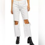 Free People  Maggie Mid Rise Straight Optic White Distressed Jeans- Size 24 Photo 2