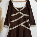 Free People mini dress floral lace sweetheart neck corduroy cotton XS Photo 0