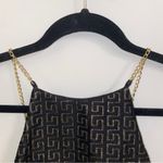Black & Gold Chain Metallic Greek Key Print High Neck Halter Tank Crop Top XXS Photo 2