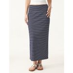 Brand New OGL Low Rise Folded Waist Striped Midi Skirt Navy Blue Stripe XS Photo 3